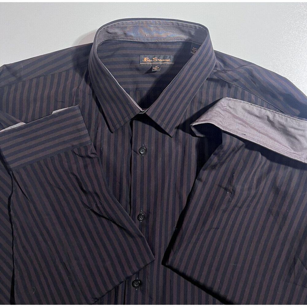 Ben Sherman Button Up Shirt Mens Large Brown Black‎ Long Sleeve Cotton Casual
